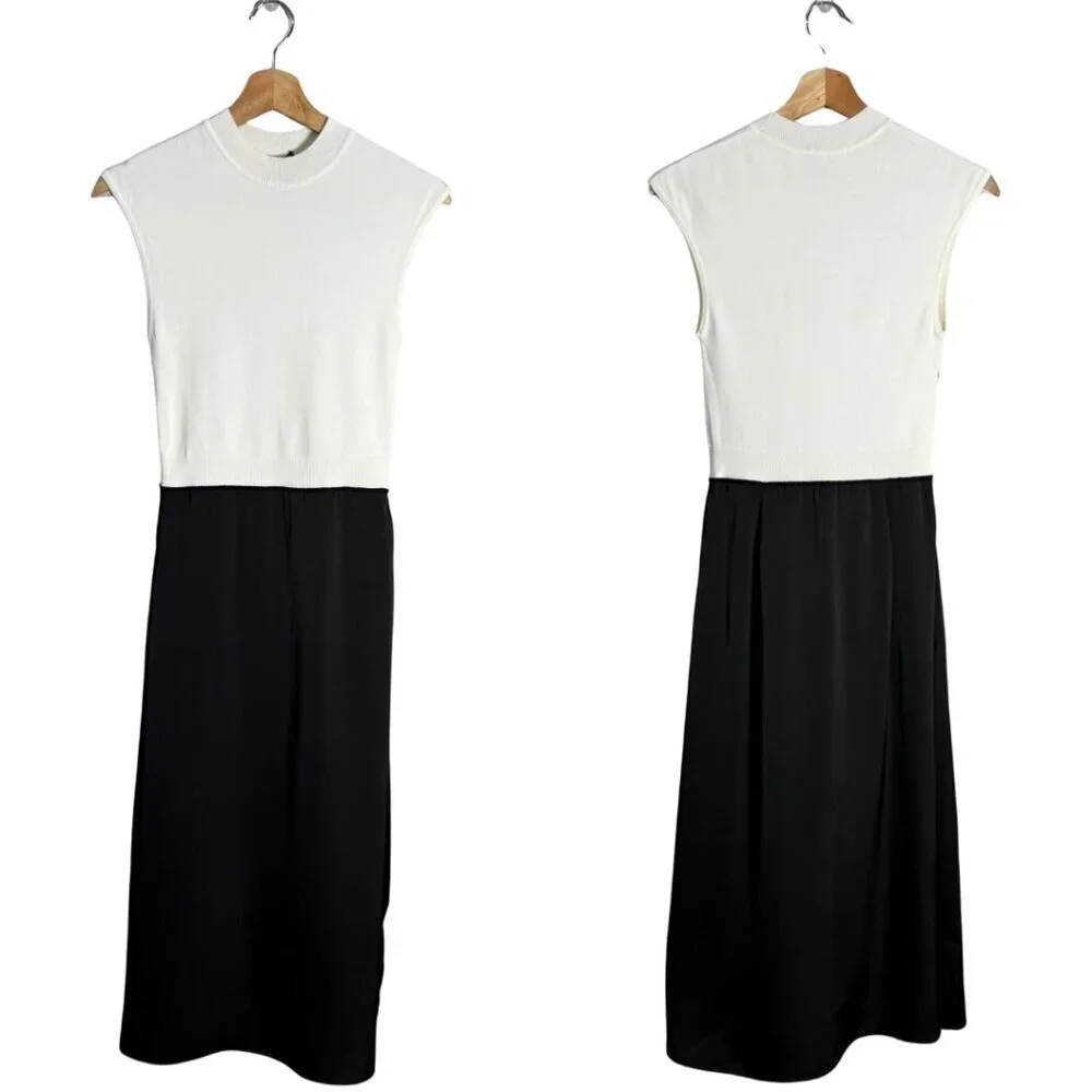 Hugo Boss Ferdola Mixed Media Midi Dress Women's XS Ivory Black Career Chic NWOT - Picture 4 of 16